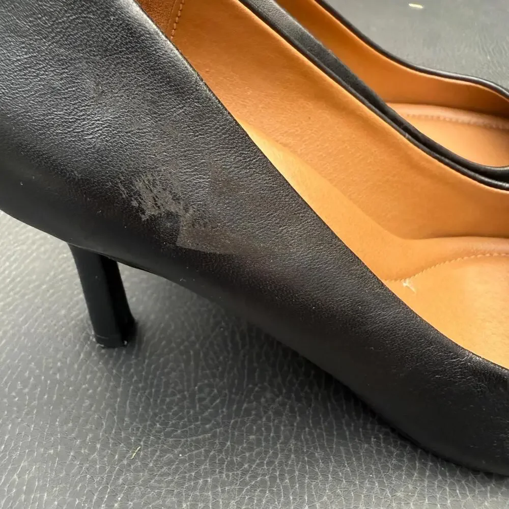 Nordstrom Rack Pumps Women 7.5 Black Pointed Toe Kitten Heel Leather Office Chic